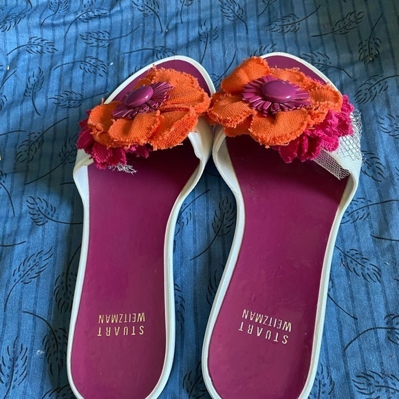Stuart Weitzman jelly floral sandal in raspberry and orange 7 - Picture 2 of 4